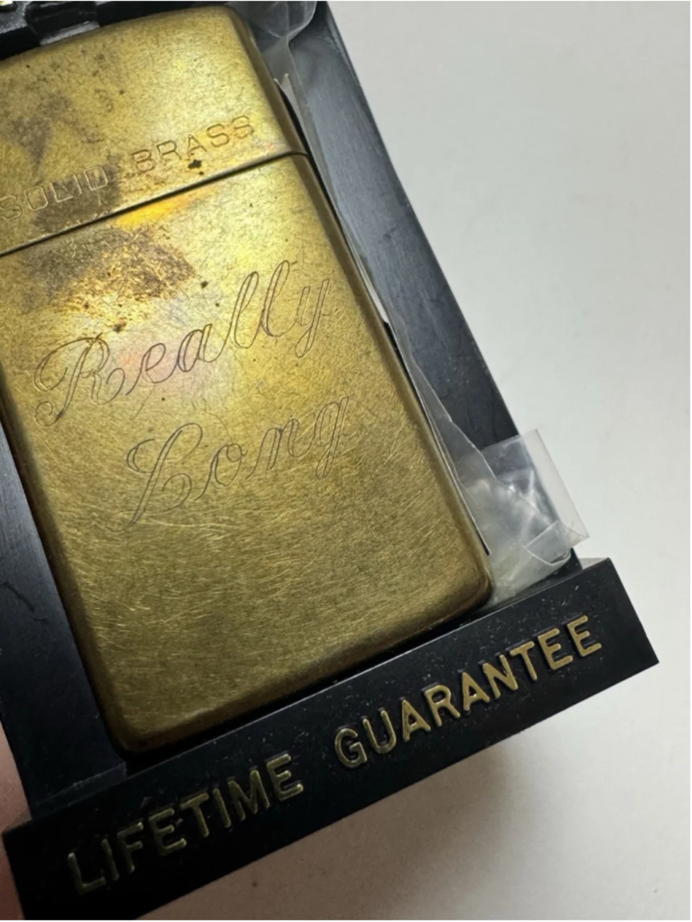 1991 Zippo Slim Solid Brass Lighter 1932-1991 w/ Case & Papers
